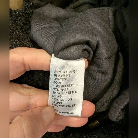 New Eden Society Womens Black sherpa Jacket Coat snap button Pockets Hooded sz S - Picture 8 of 12